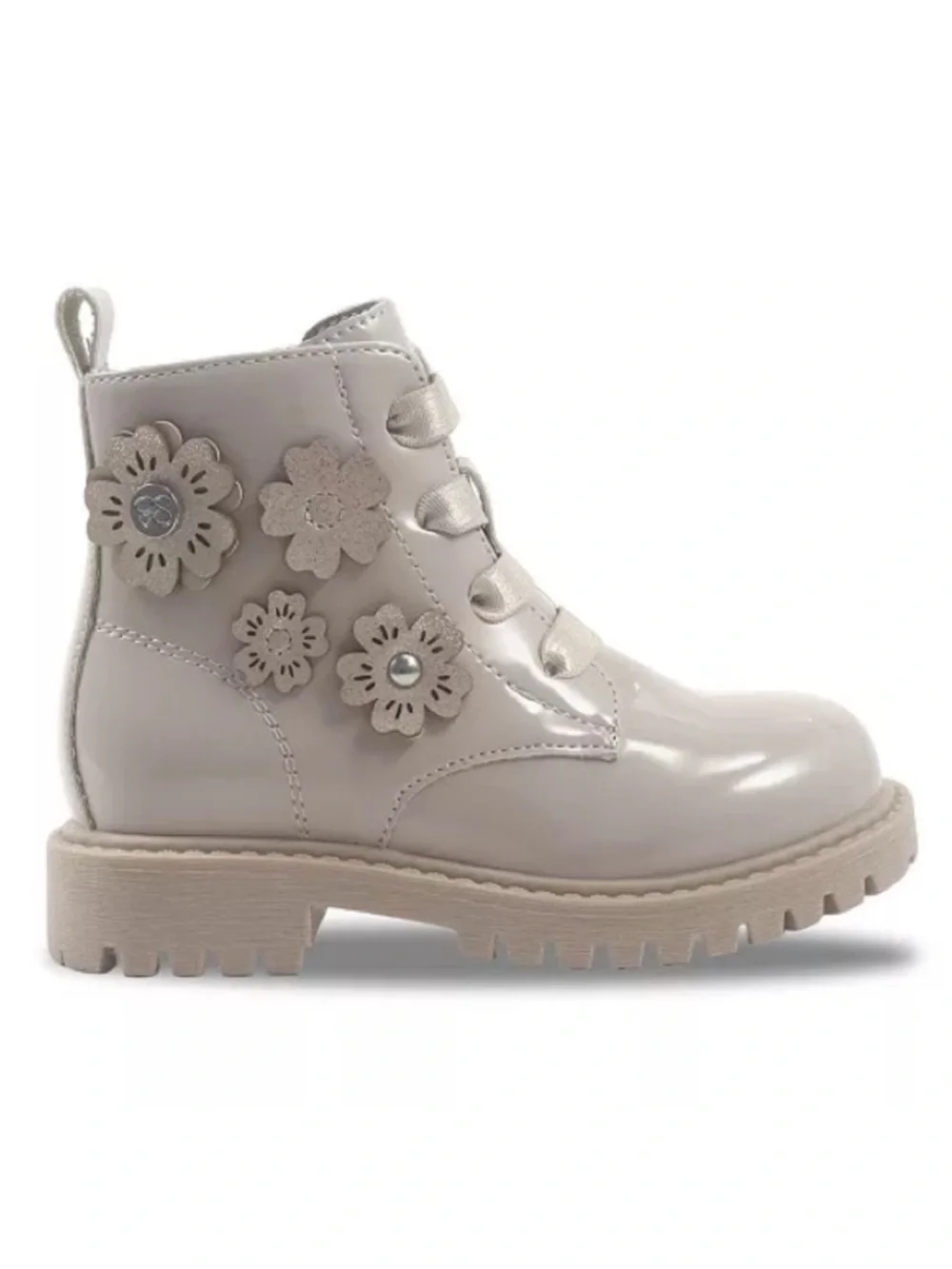 Jessica Simpson Girls Ankle Boots Size 12 Beige Patent Floral Side Zip Combat